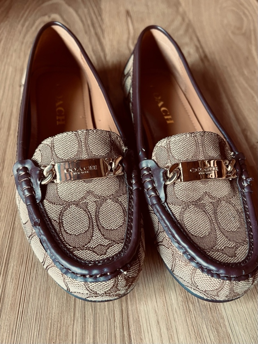 Coach Brown Signature Canvas Chain Moccasins